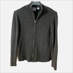 Aéropostale Slim Fit Cotton Ribbed Knit Full Front Zipped Sweater Jacket Mock 🩶